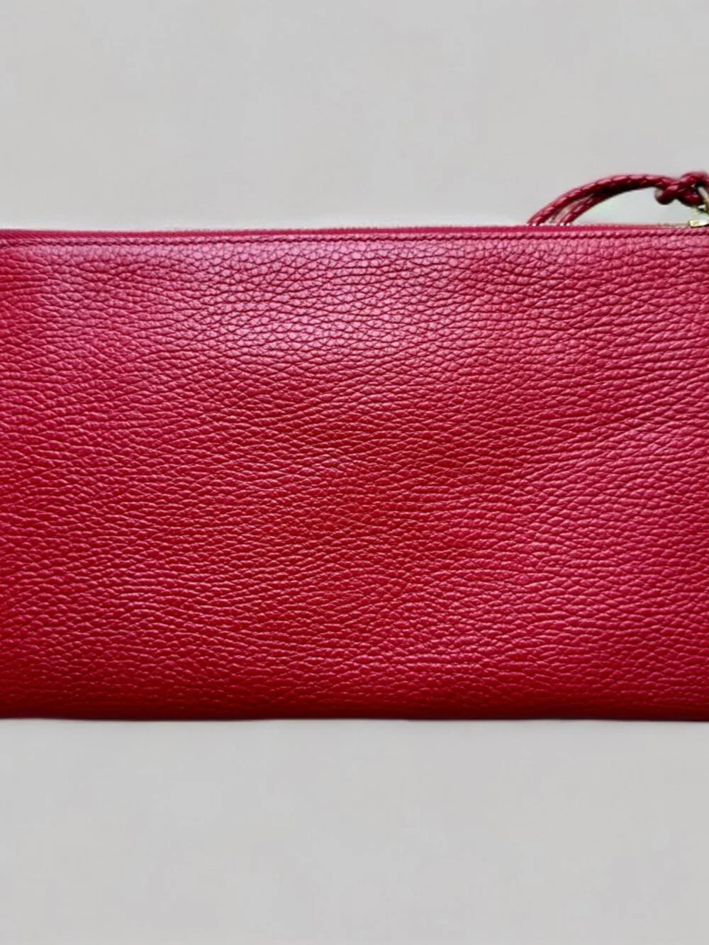 Gucci Red Leather Bamboo Tassel Zip Pouch Clutch